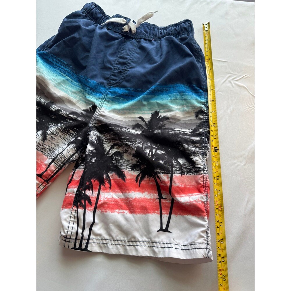 Okanu Brand, Blue & Red Striped Swim Trunks W/Tropical Print, Boy’s (Sz L 14/16) - Picture 4 of 7
